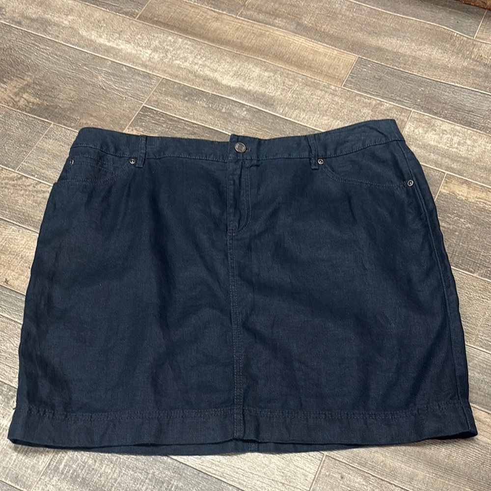 J. Jill Dark Blue Linen Skirt Size 16 Petite